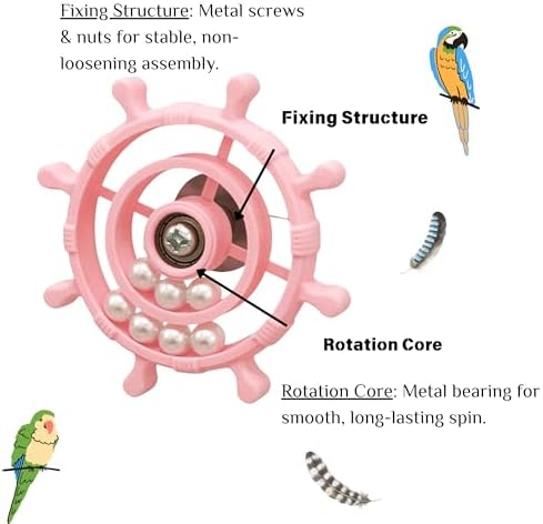 Spinning Bird-Toys Bird Cage Toys & Bird Perch Parrot-Parakeet Budgie Cockatiel Conure Macaw Chicken Parrot Enrichment Cage Accessories Small Animal Chewing Toy (Light Pink Spinner)