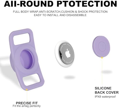 AirTag Dog Collar, Reflective Nylon, Metal Buckle, IP68, Dog Collar with AirTag Holder, Heavy Duty Dog Collars for Large Medium Small Dogs (Lavender Purple, M：Width 1",Neck 13.4"-18.9")
