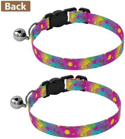 Retro Memphis Colorful Metal Bell Included Pet Collars 2 Pack Collar for Cats