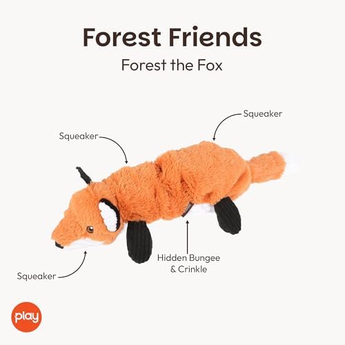 P.L.A.Y. Cute Plush Dog Toys - Forest Friends Critter Themed Durable Squeaker Crinkle Chew Toy, Great for Puppies & Small, Medium, Large Dogs - Machine Washable, Recycled Materials (Fox)