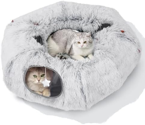 Cat Tunnel Bed for Indoor Cats, L Christmas Tree Skirts Washable Warm Soft Indoor Cat Donut Tunnel, Multifunctional Cat Interactive Playground Toys for Felines Pet Christmas Tree Decoration