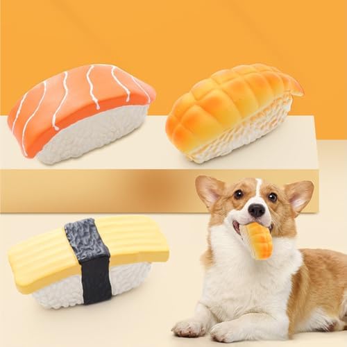 3Pcs Sushi Dog Squeaky Toys Latex Chew Toys Interactive Teething Toys for Small Medium Dogs