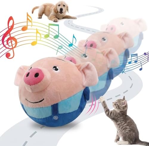 Interactive Dog Toys, Jumping Squeaky Dog Toys with Recording and Music Modes, Dog Toys to Keep Them Busy, Dog Birthday Plush Dog Toy, Rechargeable Interactive Dog Ball, Pet Toys for Dogs (Blue Pig)