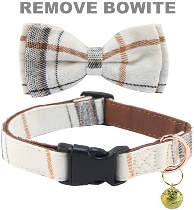 Yizepet Dog Collar and Leash Set-Plaid Puppy Collar with Bow Tie - Adjustable pet Collar for Dogs with Bell, Stylish Pattern for Small Medium or Large Boy and Girl Dog