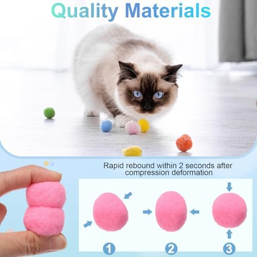 Cat Toy Pom Ball, Interactive Cat Ball Toys Fuzzy Pompoms (Plush, 1.2Inch, 30Pcs, Pink) for Kittens Pet Enrichment Training Play Indoor