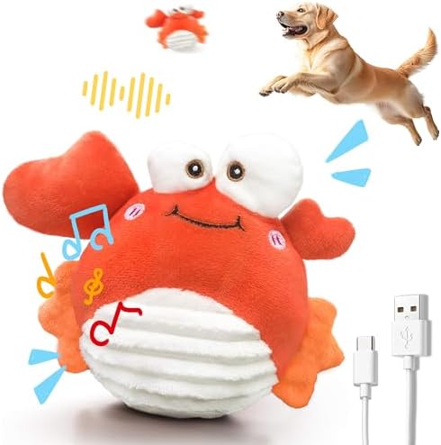 GUKCO Interactive Crab Dog Toys to Keep Them Busy | Rechargeable Self-Play Moving Dog Toy with Motion-Activated Ball, Music & Recording Modes for Small, Medium & Large Dogs