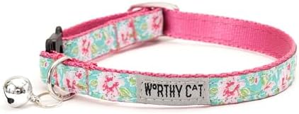 THE WORTHY DOG Graphic Pattern, Breakaway Cat Collar, with Bell, Teal