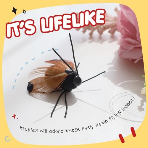 SONGWAY Cat Toy Wand Attachments - 6 Pieces Realistic Cat Bug Toy, Cat Feather Toy Refills, Interactive Flying Bug Dragonfly Cat Toys for Indoor Cats Kittens