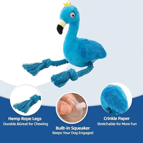 Flamingo Dog Toy, Squeaky Plush Rope Toy for Tug and Play
