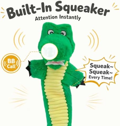Dog Rope Toy Plush Squeaky Chew Tug of War Toy - Green Alligator