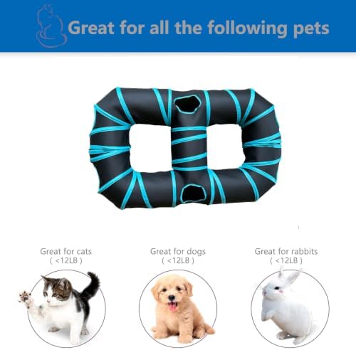 8-Shaped Cat Tunnel Toy Interactive Foldable Playhouse Maze Toys for Cats, Kittens, Rabbits & Small Pets with Playing Balls Collapsible Play Tube for Indoor Fun & Exercise (Blue)