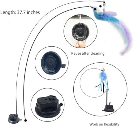 Cat Toy Wand Auto Interactive Toys 4 pcck Hands-Free Natural Bird Feather Cat Toys for Indoor Cat 6 in 1 Hands-Free Natural Bird Feather Toys