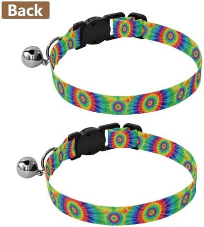 2 Pack Cats Collar Tie Dye Swirls Green Breakaway Cat Collars with Bell, Adjustable 10.6 to 17.1 Inches