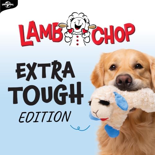 Multipet Lamb Chop Dog Plush Toy - Squeaky Toy for All Dogs - Durable Oxford Lining - Stuffed Animal for Cuddling & Playing - Jumbo (24", Blue Paws)