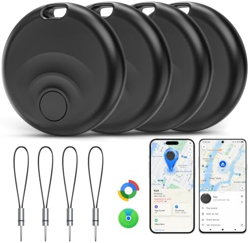 Bluetooth Tracker Tags for iOS & Android | Dual Compatibility with Apple Find My & Google Find Hub - Wireless Locator for Keys, Wallet, Pets, Luggage, 4 Pack