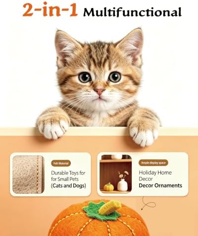 Cat Toy Balls, Pumpkin-Shaped, 5 Pack