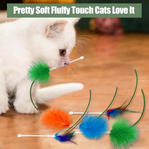 8 Pcs Cat Feather Toys Replacement Compatible with P43, 4 Colors Cat Toy Wand Refills, Cat Toy Feathers Refill, Interactive Cat Teaser Wand Attachments, Only Accessories