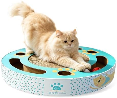 Round cat Scratching pad Modern Cats Scratcher Cardboard Interactive Toys for Indoor Cats with 2 Bell Balls and Kitten Tunnel