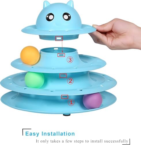 UPSKY Cat Toy Roller 3-Level Turntable Cat Toys with Six Colorful Balls | Puzzle Kitten Toys, Sturdy Structure, Detachable Design, Easy to Assemble, Anti-Slip, Reduces Boredom for Indoor Cats