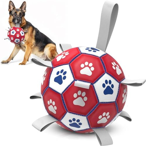 Diman Dog Balls with Straps, 7 Inch Dog Soccer Ball, Herding Ball for Dogs