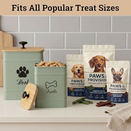 Dog Treat Container Set of 2 with Airtight Bamboo Lids - 8x6 & 7x5 inch