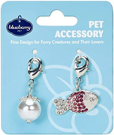 Blueberry Pet Cat Accessory Set of Pearl and Crystal Fish, Pack of 2 Accessories for Cats & Dogs