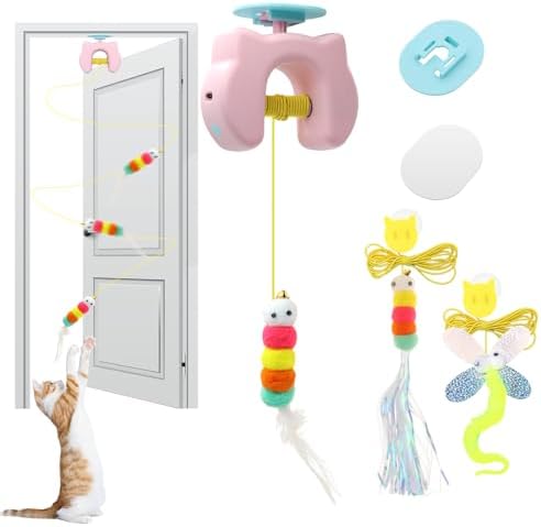 Cat Toys Interactive, Kitten Hanging Toys for Indoor Cats with 1*Caterpillar & 2*Flying Bird Toy, Automatic Door Frame Cat String Toy for Bored Indoor Adult Cats,Detachable,Rechargeable Design