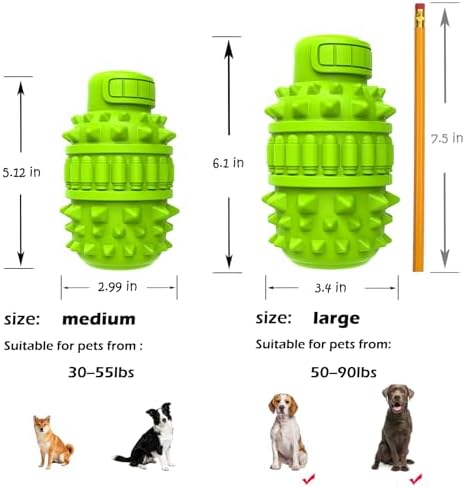 PIFFZEDO Dog Toys for Aggressive Chewers,Interactive Natural Rubber Chew & Squeaky Toy for Large Medium Breed,Dog Toothbrush,Tough & Durable (Green,Large) (Pack of 2)