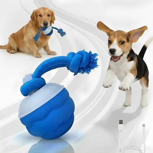 2026 New Interactive Dog Ball [Upgraded Version] - Smart Automatic Rolling Toy with Chew Rope & Sound for Small to Medium Dogs, USB Rechargeable, Durable Dog Stimulation Toy to Keep Them Busy