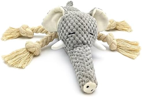 Squeaky Dog Teething Interactive Chew Toy Plush Stuffed Animal Toys for Tug-of-War Game with Squeaker for Small Medium Breed Indestructible Pet Supplies Ideal Puppy Gifts - Elephant, Medium