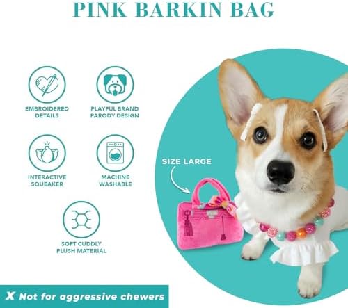 Haute Diggity Dog Barkin Bag with Scarf Plush Dog Toy, Designer Parody Toy