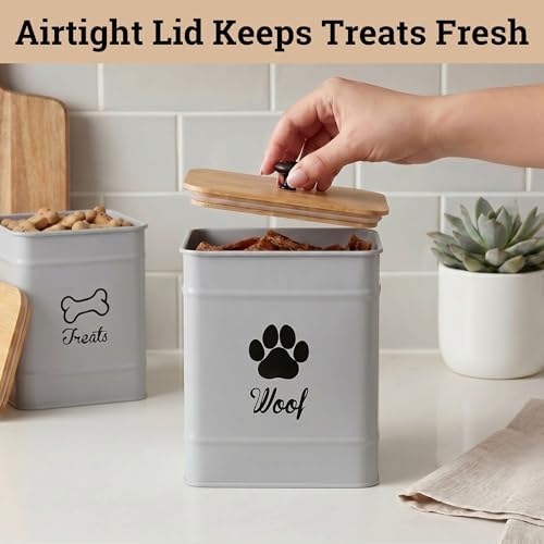 Dog Treat Container Set of 2 with Airtight Bamboo Lids - 8x6 & 7x5 inch