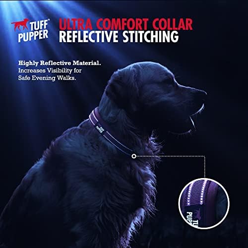 Tuff Pupper Ultra Comfort Padded Dog Collar | Thick Neoprene Padding | Ballistic Nylon Strap Dog Collar with Reflective Stitching | Durable Metal Buckle & Integrated ID Tag Holder | Waterproof Collars