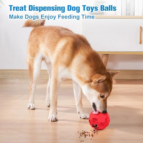2 Pack Dog Toy Balls for Aggressive Chewers, Treat Ball and Squeaky Ball | Interactive Squeaky Dog Balls and Treat Dispensing Ball to Keep Them Busy, Chew Toys for Large Dogs, Enrichment Toy