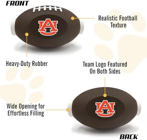 NCAA Auburn Tigers Football Treat Dispensing Toy for Dogs and Cats, Rubber Ball Dog Toy, Interactive Fun Dog Treat Toy, Natural Rubber Dog Feeding Toy
