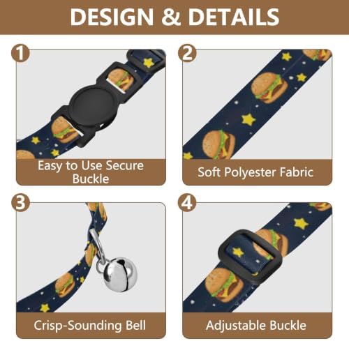 Cartoon Hamburgers Stars Navy Pet Collars 2 Pack Soft Cat Collar Adjustable 10.6 to 17.1 Inches