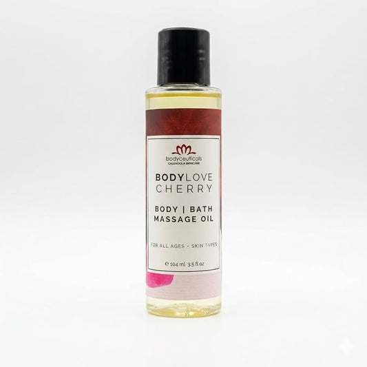 Cherry BodyLove Massage Oil – 100% Food-Grade, Organic Hydrating Body Oil with Calendula – Non-GMO, Vegan, Gentle on Sensitive Skin – 3.5 oz