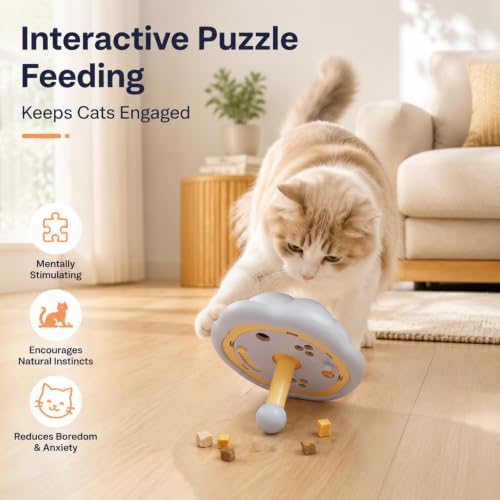 Cat Puzzle Feeder Toy, Adjustable Treat Dispenser, Blue