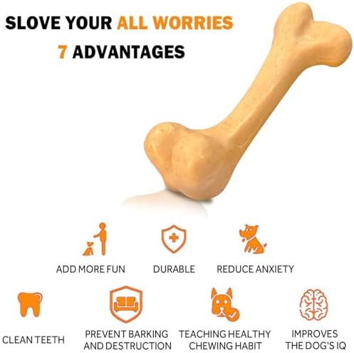 Indestructible Dog Bones for Aggressive Chewers, Durable Tough Puppy Teething Toys, Interactive Dog Toys for Medium/Large Breed, Beef & Chicken Flavor (3pcs)