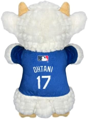MLBPA Shohei Ohtani Goat Plush Toy for Dogs and Cats with Squeaker, Wearing a Team Player Jersey! MLB LA Dodgers Fun & Sporty Goat Shaped Dog Chew Toy, Interactive Pet Toy