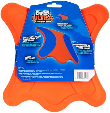 Chuckit! Flying Squirrel Fetch Dog Toy - Water Floating Flyer - Soft and Durable Polyester Canvas Construction - for Medium Dogs - 9.5-inch Diameter - Orange and Blue, Medium (Pack of 12)