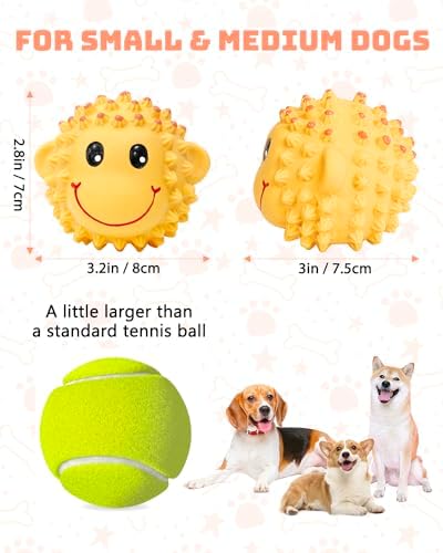 SCHITEC Squeaky Dog Toys, Latex Spiky Animal Balls for Small Medium Dogs