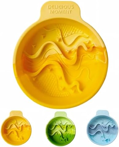 Silicone Slow Feeder Dog Bowl, Ombre Puzzle Maze with 4 Suction Cups, Flexible Travel Bowl for Fast Eaters (Yellow)