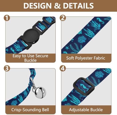 Underwater Mermaid Ocean Navy Kitten Collar 2 Pack Collar for Puppy Adjustable 10.6 to 17.1 Inches