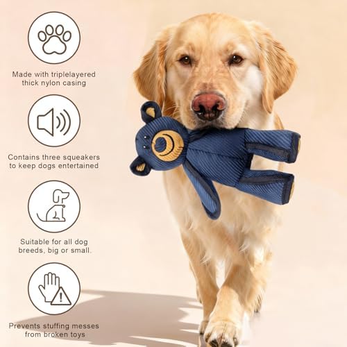 yfgswqx Squeaky Bear Dog Toy, 11.8 Inch Interactive Dog Toy with 1 Squeaker, 600D Oxford Fabric Tug Toy for Medium and Large Dogs