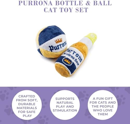 Haute Diggity Kitty Purrrona Beer Bottle + Ball Set, Soft Plush Cat Toys