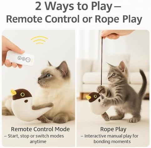 Flying Bird Cat Toy – Remote Control, Flapping Wings & Chirping Sound (Not Flying), USB Rechargeable Motion Toy for Indoor Cats