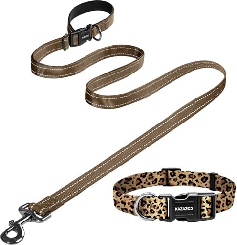 Puppy Dog Collar & Hands-Free Dog Leash Adjustable Length 5-8 Ft Adjustable Nylon Collar with Quick-Release Buckle