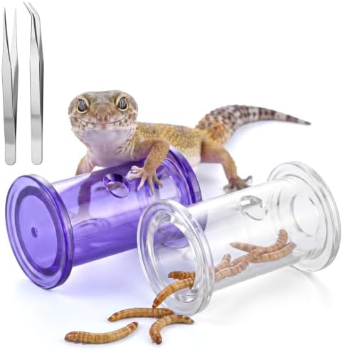 2 Pack Bearded Dragon Toys and 2 Pcs Tweezers, Bearded Dragon Accessories Transparent Plastic Feeder Toy Lizard Rolling Interactive Feeding Toys Reptile Feeding Accessories for Gecko Lizard