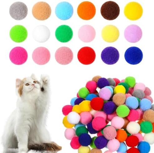 100 Pcs Cat Pom Pom Balls, 1 Inch Colorful Cat Toy Balls